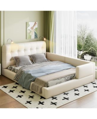 Queen Size Upholstered Platform Bed with 2 Reading Lights