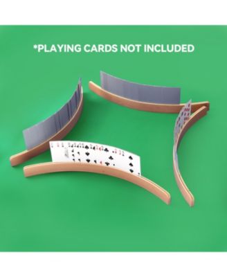 Set of 4 Playing Cards Holders, Wooden Curved Playing Card Racks for Kids, Adults and Seniors