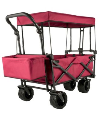 Extra Large Collapsible Garden Cart with Removable Canopy, Folding Wagon with Wheels and Rear Storage