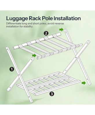 Bamboo Foldable Luggage Rack with Nylon Straps for Dual-Layer Storage