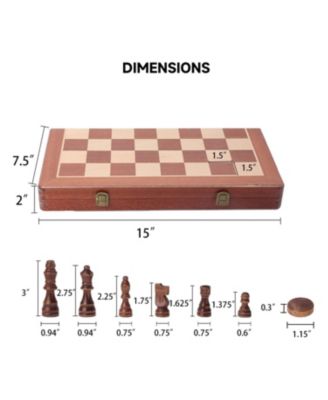 15" Large Wooden Folding 2-in-1 Chess and Checkers Board Game Set with Chess Storage Slots Drawer