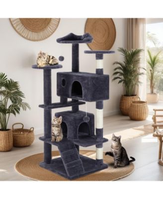 54in Dark Blue Multi-Functional Cat Tree: Climbing Frame, Lounge, Detachable Toy
