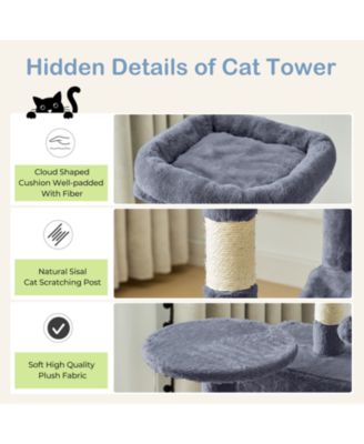 44in Cat Tree Tower: Multi-Cat Climbing, Sisal Posts, Extended Platform, Hammock