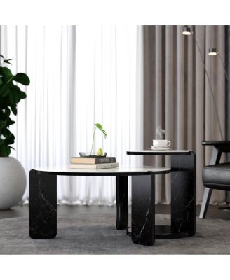  Set of 2 Round Nesting Coffee Tables with Sintered Stone Top