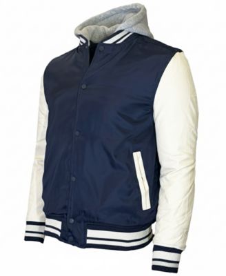 Men's Ribbed Collar Hooded Varsity Jacket