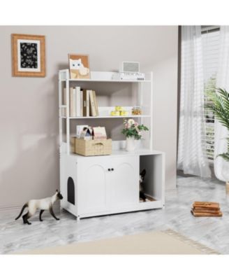 Litter Box Enclosure with 2 Storage Shelves