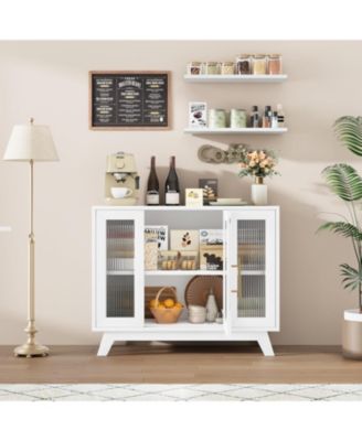 36" Sideboard Buffet Cabinet with storage, farmhouse style, glass doors and adjustable shelves for dining room or living room