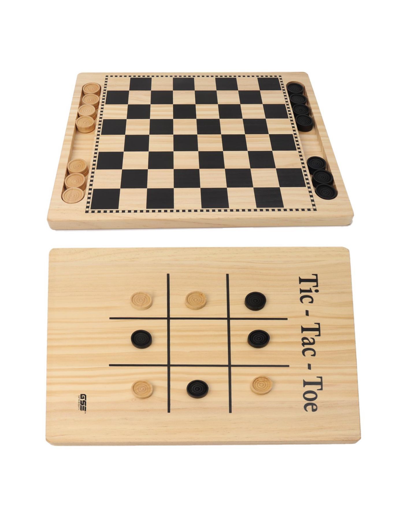 Детские настольные игры GSE Games & Sports Expert 2-in-1 Wood Checkers & Tic-Tac-Toe 28-Piece Board Game, Ages 6+ — фото 1