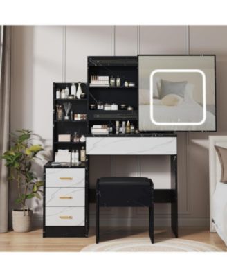 Vanity Desk Mirror and LED Lights - Makeup Vanity Desk for Bedrooms, Apartments, Easy to Assemble