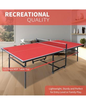96 Inch  Indoor Foldable Portable Ping Pong Table Mid-Size Table Tennis Game Set with Net Paddles and Balls for Family Game Room - Baofuwish