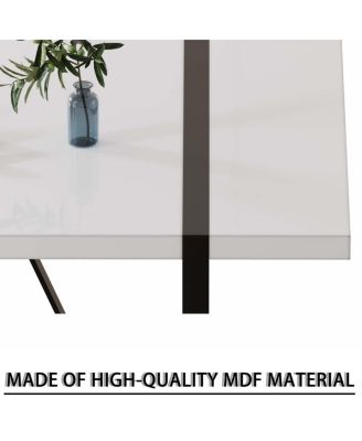  55" Modern Rural Industrial White Dining Table with Black Metal Legs