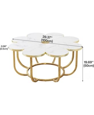 White and Gold Coffee Table, Flower-Shaped