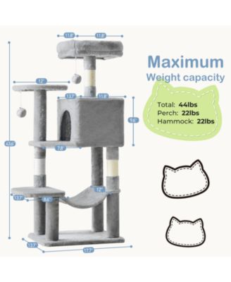 44in Cat Tree Tower: Multi-Cat Climbing, Sisal Posts, Extended Platform, Hammock