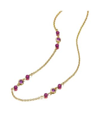 Elegant Sterling Silver 14K Gold Plated Necklace with Red Sparkling Cubic Zirconia