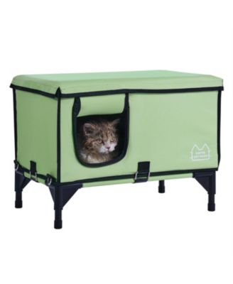 Heated Elevated Cat House with Pad - Warm Winter Shelter