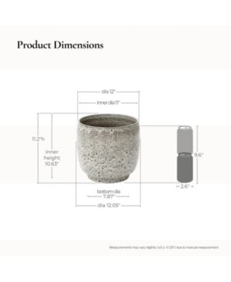 Stone Speckle Textured Ceramic Planter, 12" Grid-Pattern Pot for Indoor/Outdoor Decor