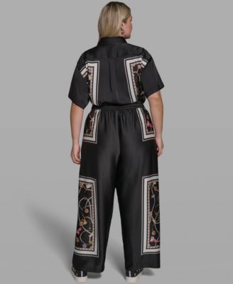 Plus Size Printed Soft Wide-Leg Pants