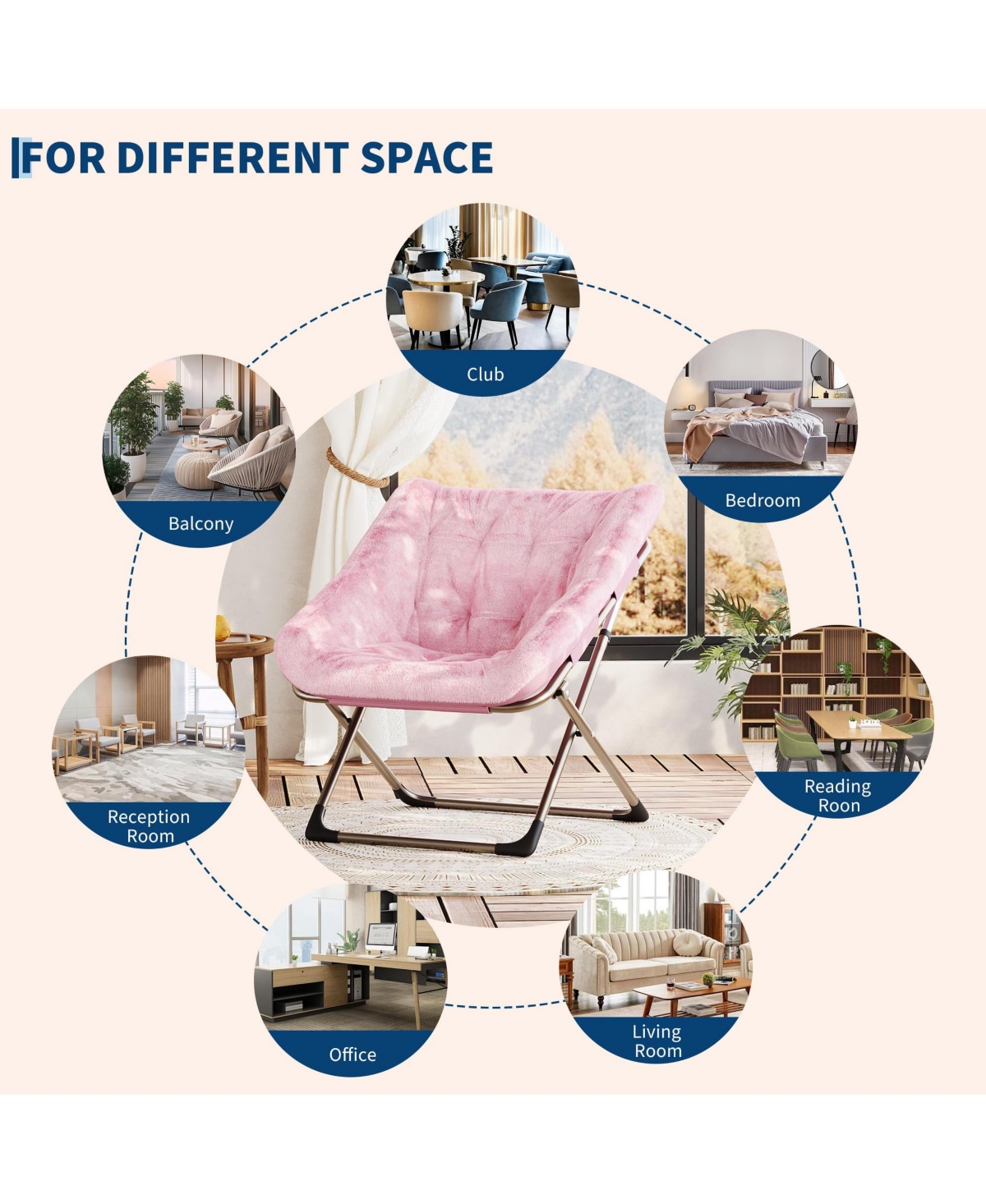 gaomon Rabbit Fur Foldable Dish Saucer Chair, Durable Metal Frame Lounge Chair for Kids Teens Adults, Soft Cozy Seating