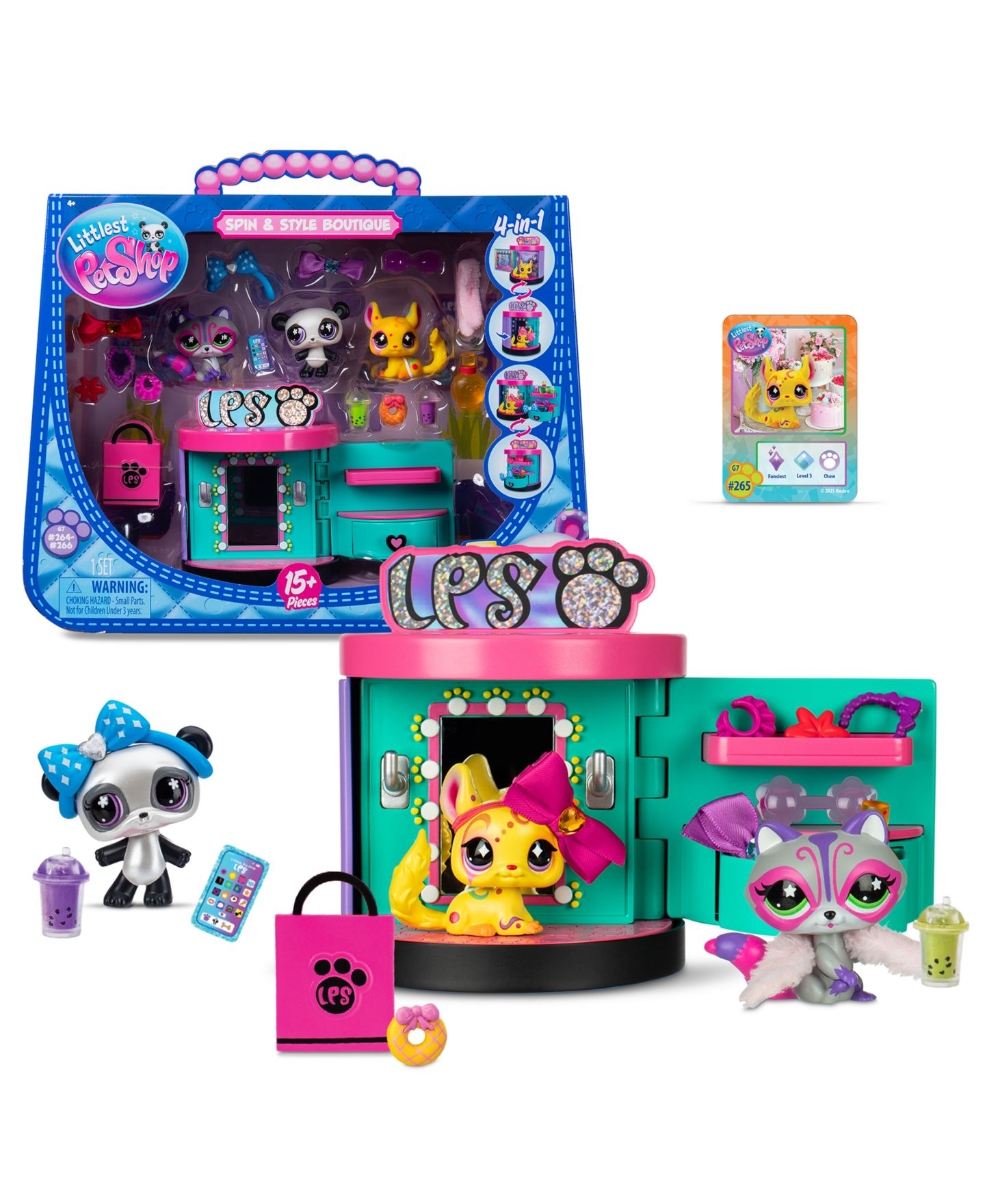 Детский игровой набор Littlest Pet Shop Bobblin' Pets Spin & Style Boutique Folds-Up 4-Pet Playset, Ages 4+ — фото 1