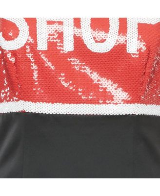 Women's Couture Satin Contrast Sequined Bow Detail Mini Dress