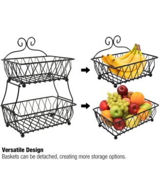 2-Tier Wire Bread Basket Stand - for Kitchen Countertop Organization & Display Rack, Fruit & Bread Basket