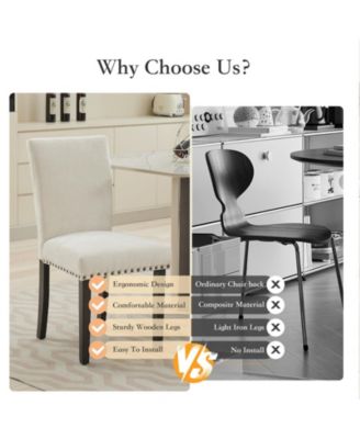 Set of 2 Upholstered Parsons Dining Chairs, Nailhead Trim Fabric Kitchen Chairs with Solid Wood Legs