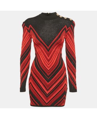 Women's Red/black Chevron Lurex Knit Bodycon Dress
