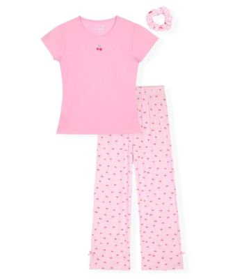 Girls' 6X-14 Cherry Print Top, Long Pants & Scrunchie, 3-Piece Set