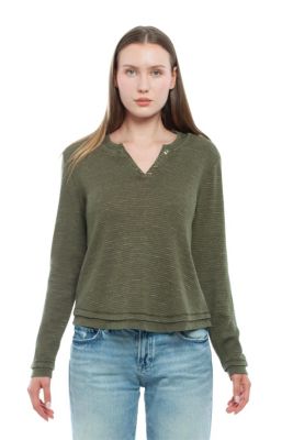 Women's Long Sleeve Henley Mock Tee