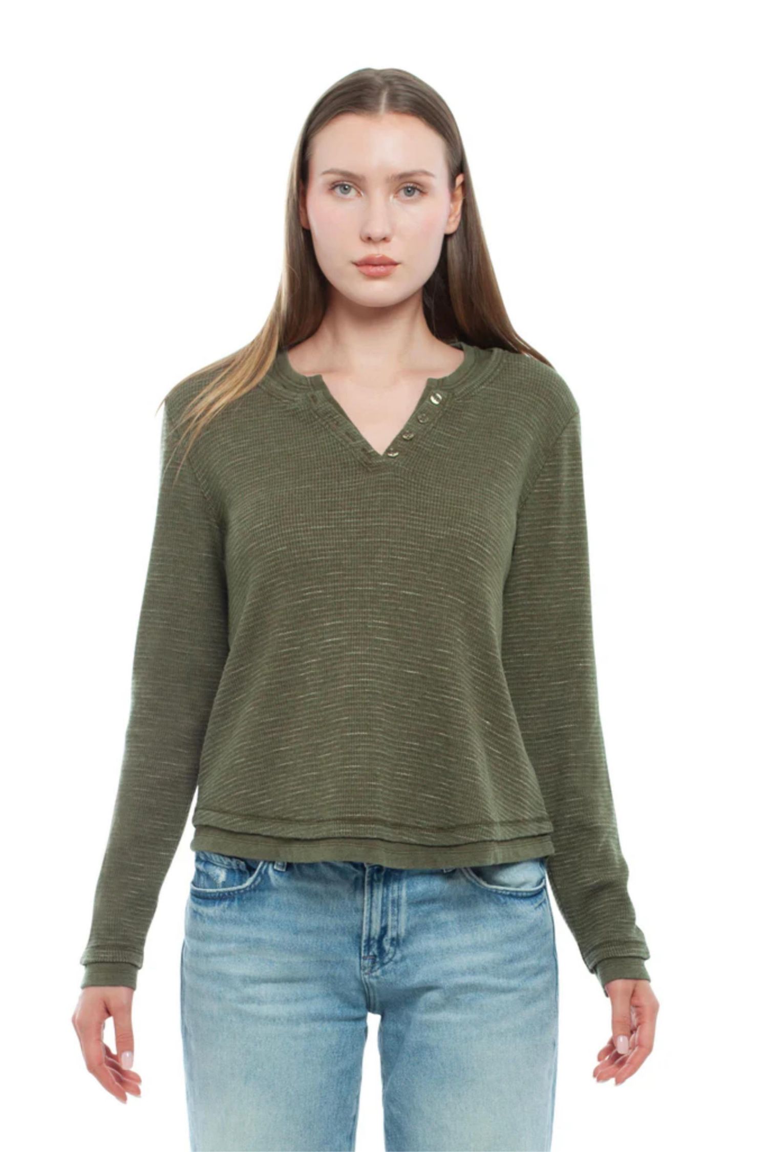 Women's Long Sleeve Henley Mock Tee