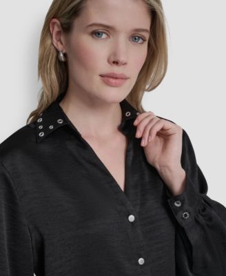 Women's Studded Collar Y-Neck Shirt