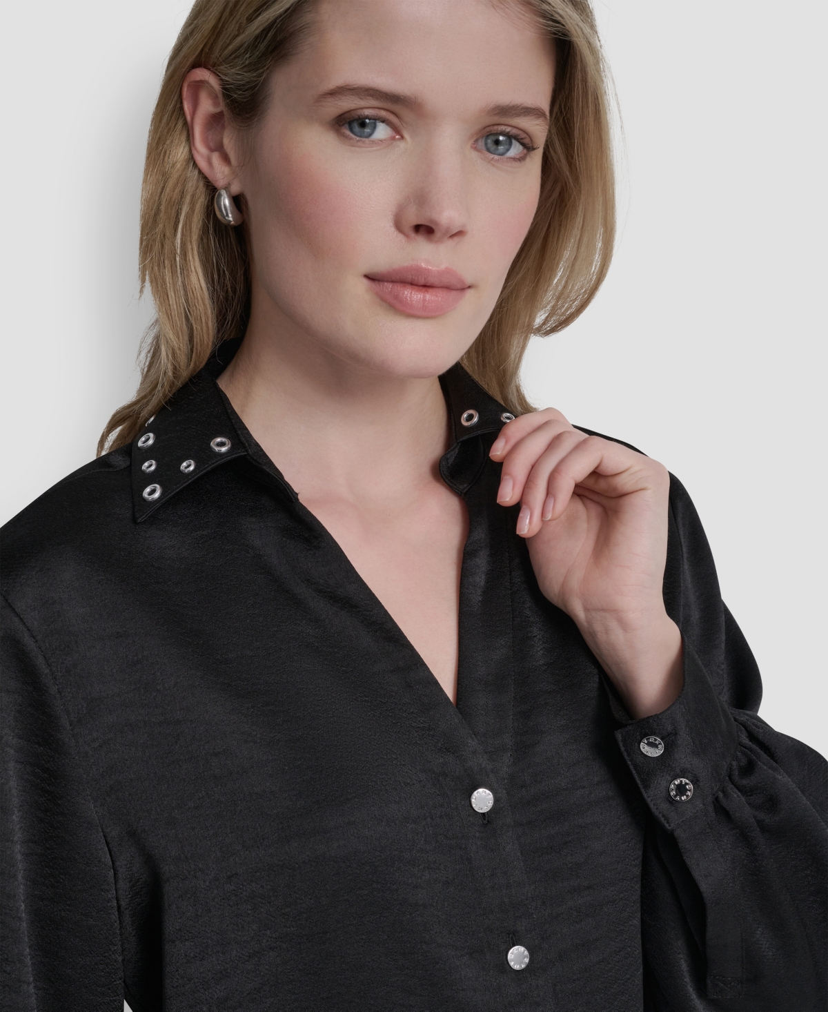 Dkny Women's Studded Collar Y-Neck Shirt