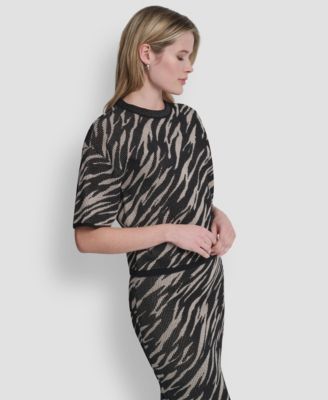 Women's Pointelle Jacquard Animal Print Pull-On Sweater