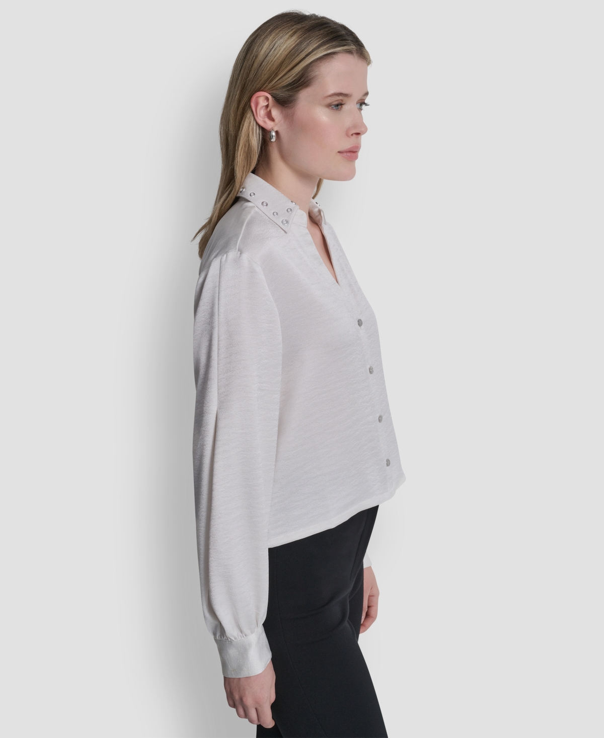 Dkny Women's Studded Collar Y-Neck Shirt