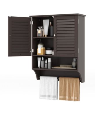 2-Door Wall Mounted Bathroom Medicine Cabinet with Towel Bar