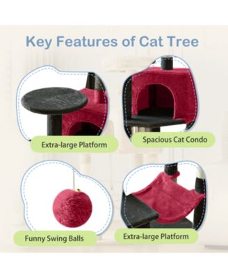 44in Cat Tree Tower: Multi-Cat Climbing, Sisal Posts, Extended Platform, Hammock