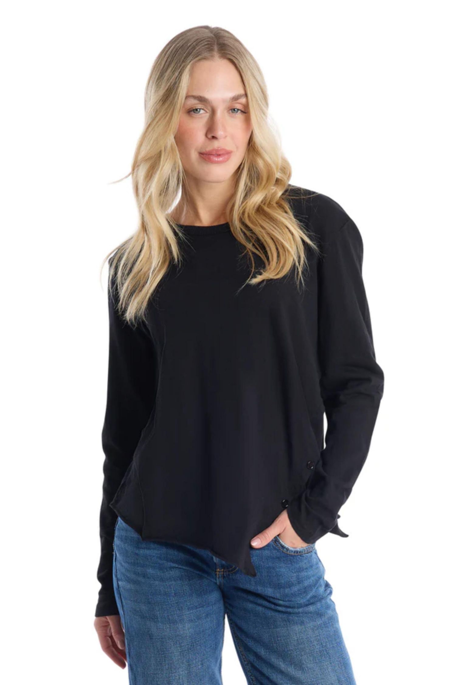 Women's Clothing Long Sleeve with Asymmetrical Hem Tee