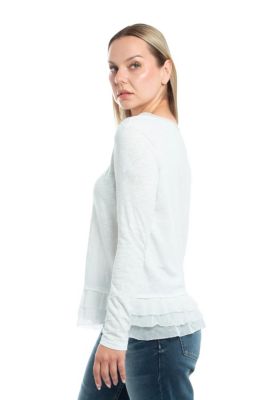 Women's V-Neck Mixed Media Long Sleeve Tee