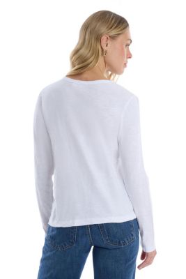 Women's V-Neck Long Sleeve Mixed Media Tee