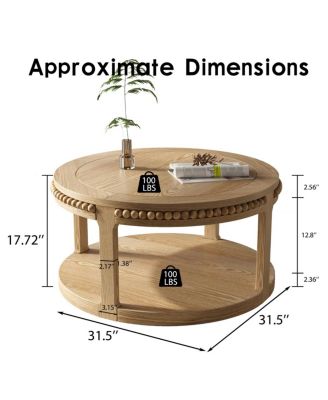 Solid Wood Round Coffee Table - Two-Tier Wood