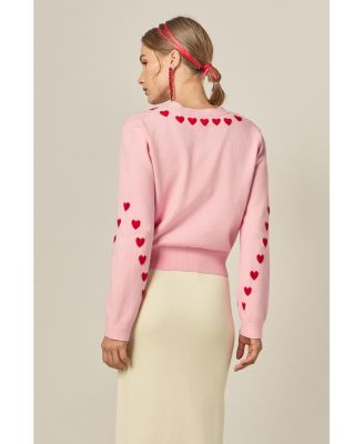 Women's Heart Contrast Knit Cardigan