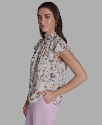 Women's Ruffle-Sleeve Mock Neck Blouse