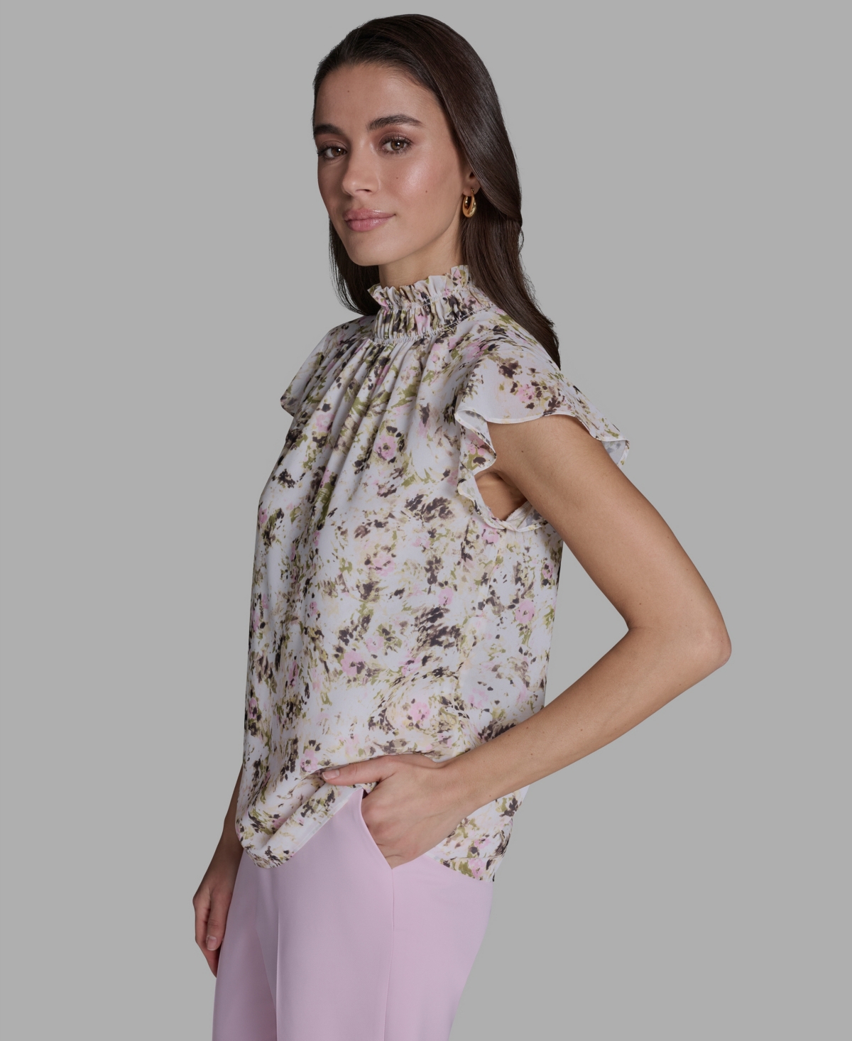 Bcbg Women's Ruffle-Sleeve Mock Neck Blouse