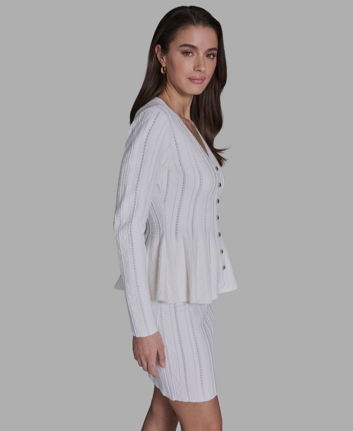 Bcbg Women's Long-Sleeve Button-Front Peplum Top