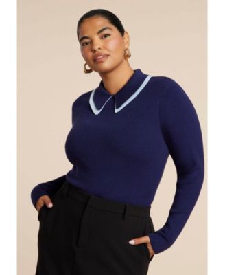 Women's Plus Size Double Collared Sweater