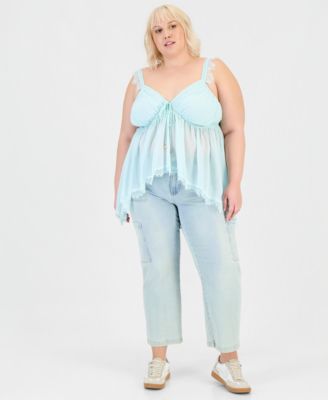 Trendy Plus Size Lace-Trim High-Low Top