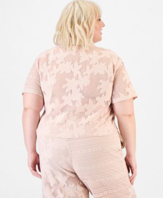 Trendy Plus Size Lace Short-Sleeve Camp Shirt