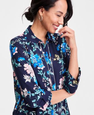 Women's Printed Rhinestone-Button Shirt