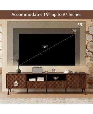  78" Storage Cabinet TV Stand with Solid Wood Legs