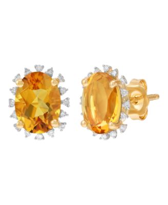 Blue Topaz ( 2-3/4 ct. t.w.) & Diamond (1/10 ct. t.w.) Stud Earrings in 10k Yellow Gold (Also Available in Amethyst, Peridot, Garnet, Citrine)